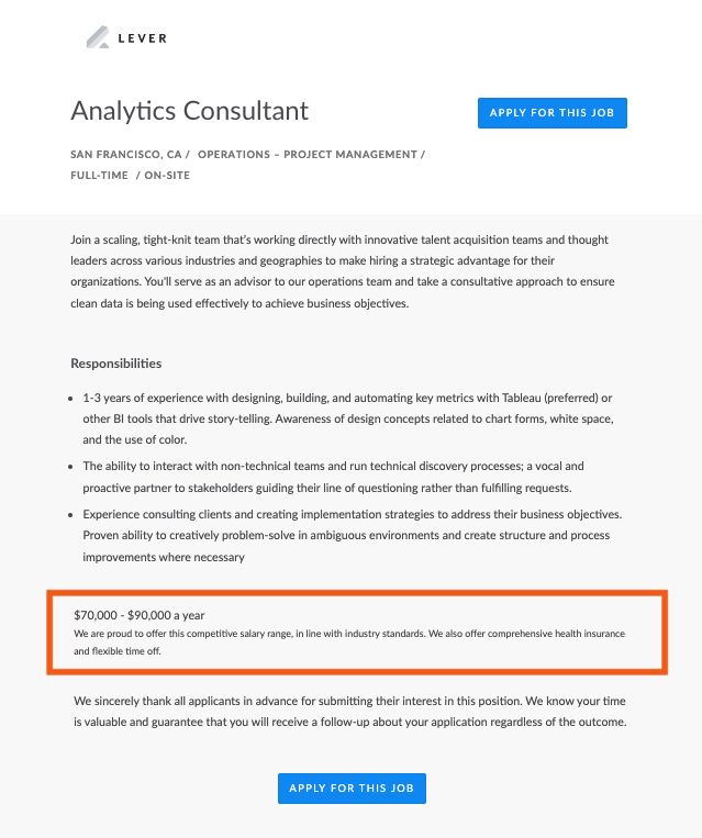 Configuring salary range on job postings – Lever Support