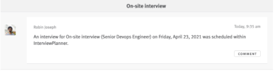 Lever opportunity rofile showing on-site interview scheduled