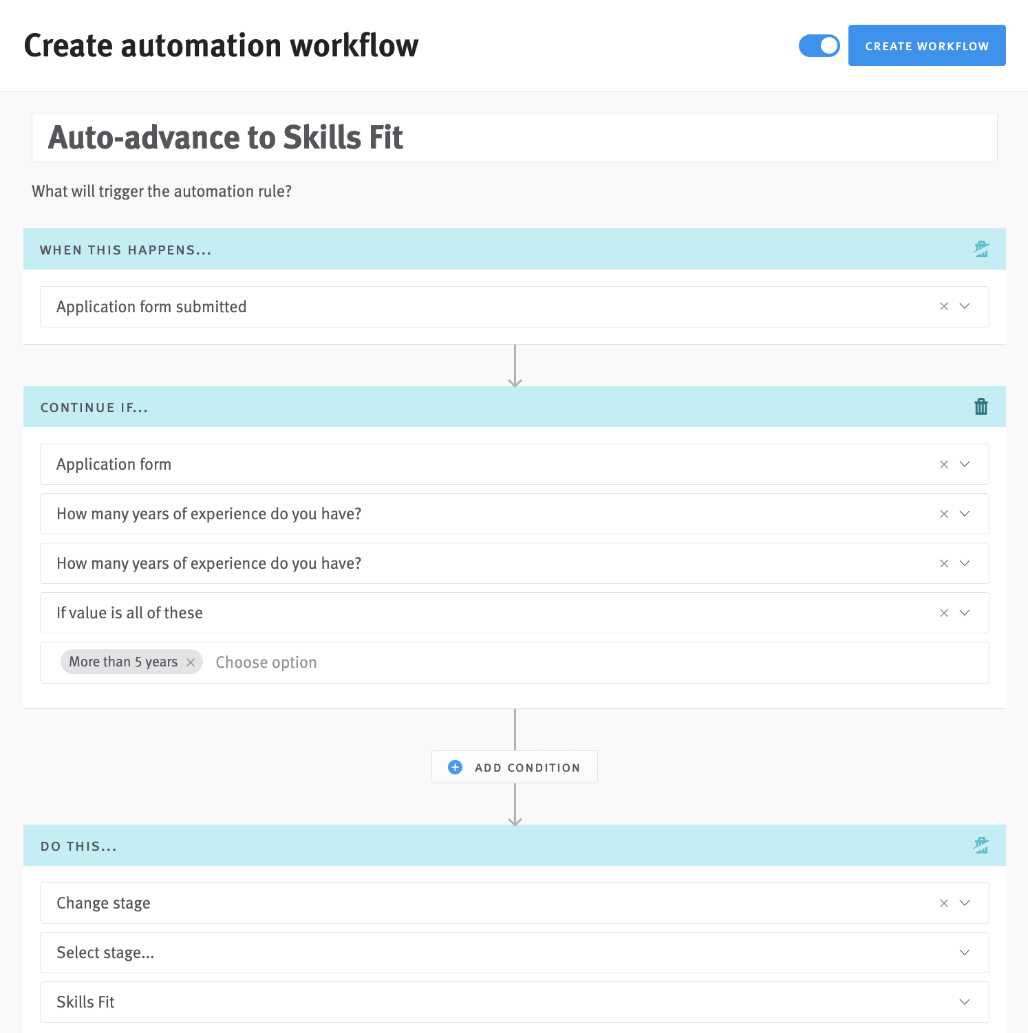 Automation workflow editor with valid rules.