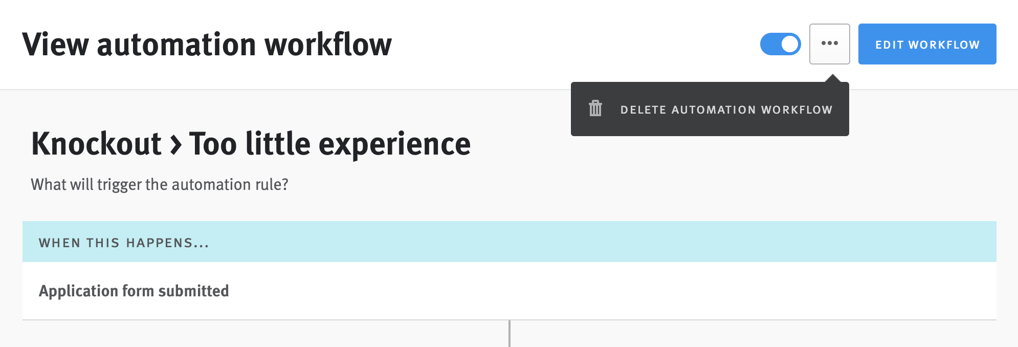 Delete automation option in menu extended from ellipses button in workflow editor.