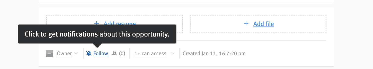 Candidate profile showing notifications box