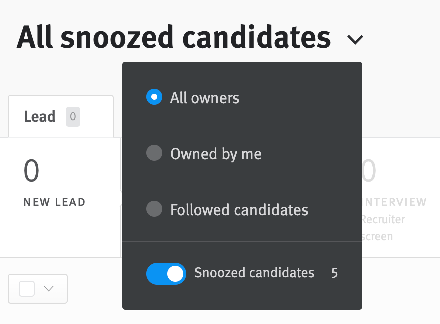 Ownership toggle expanded with snoozed toggle in on position