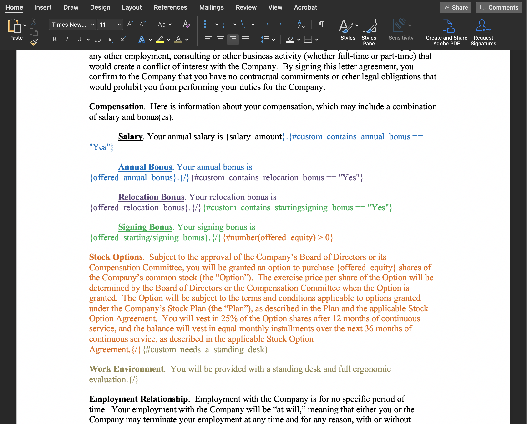 Downloaded offer letter template open in Microsoft Word.
