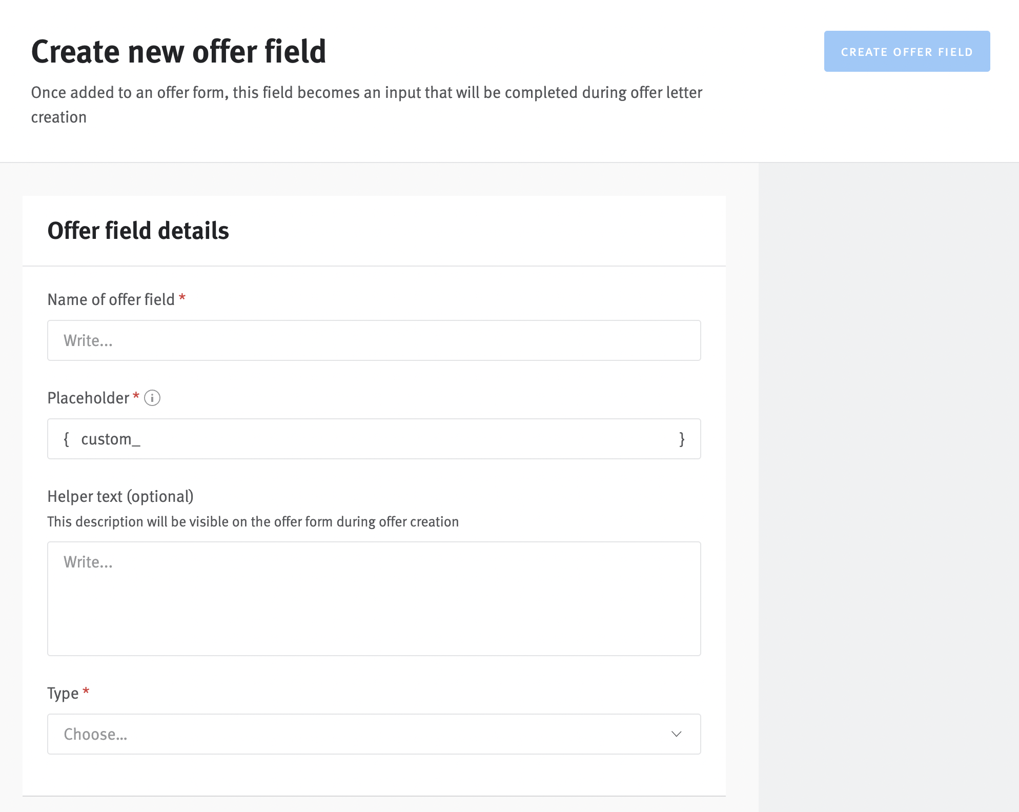 Close up of offer field editor