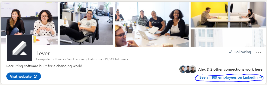 See all employees linked outlined on company's LinkedIn page