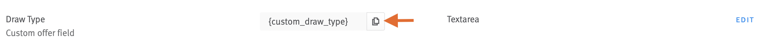 Close up of placeholder field with arrow pointing to copy button.