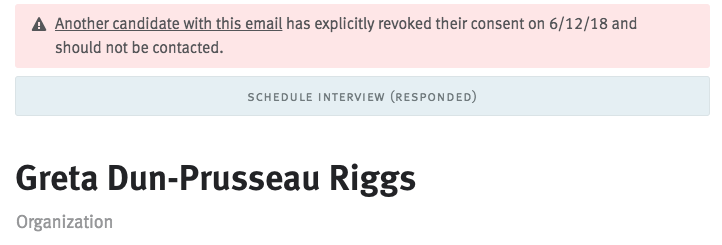 Candidate profile with Do Not Contact banner at the top