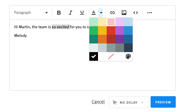 Lever email dropdown colour options.