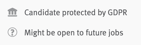 Candidate consent information reads: Candidate protected by GDPR, Might be open to future jobs
