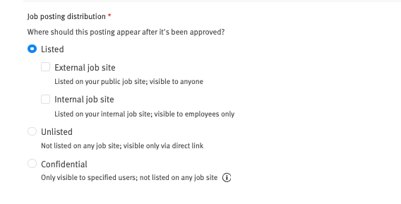 Lever job posting distribution option selector.