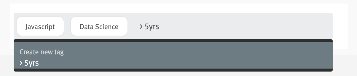 Close-up of tags field on an opportunity profile with create new tag option extending from the field where text for a new tag has been input.