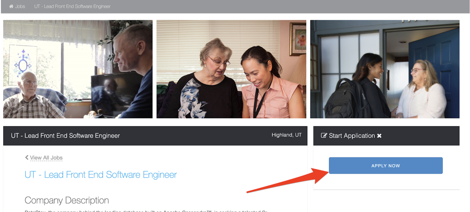 Arrow pointing to Apply Now button on job posting