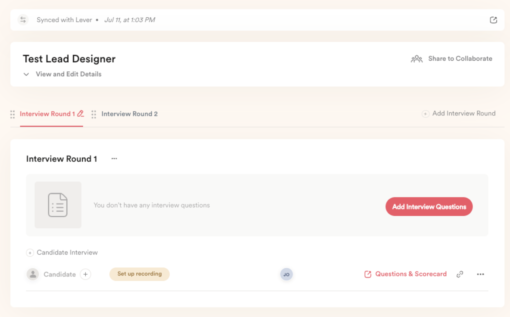 Interview round details on positions page in Hireguide