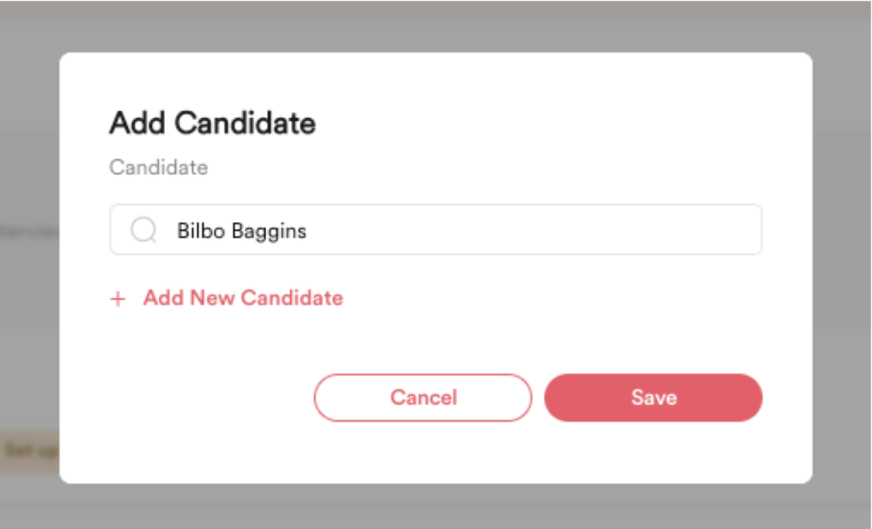 Add Candidate modal with candidate name in search field