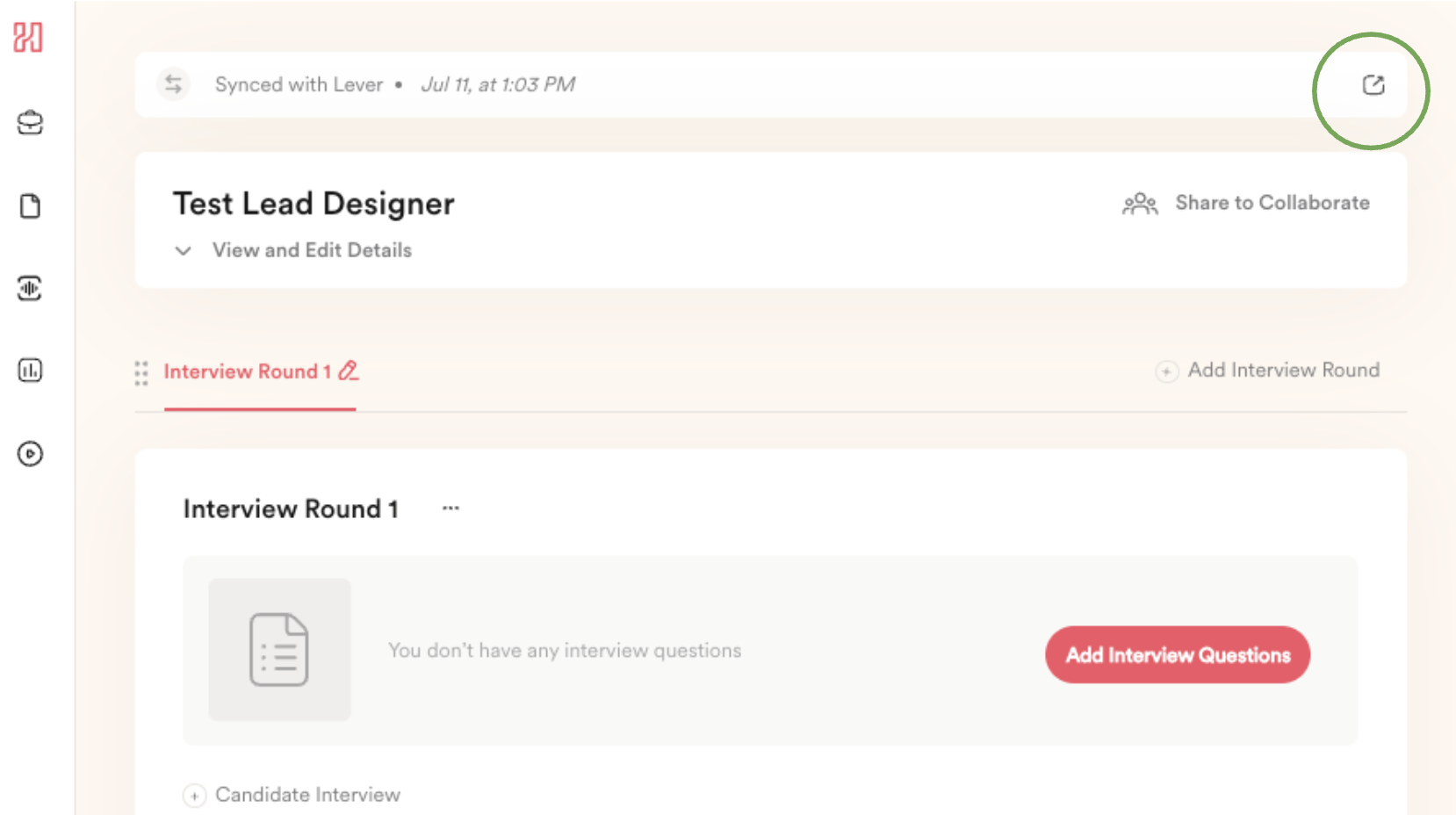 Button outlined in upper right corner of position page in Hireguide