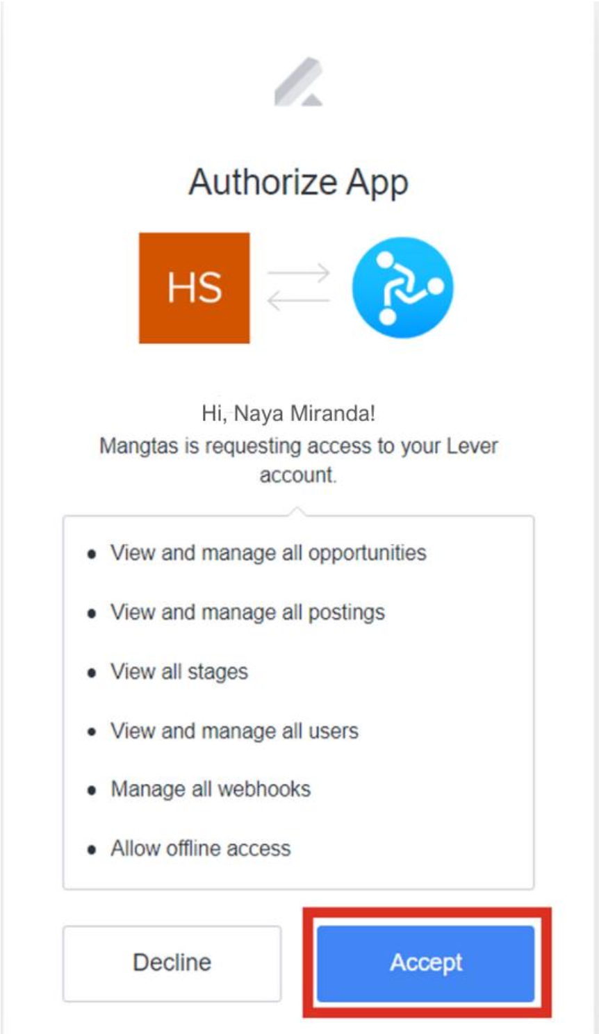 App authorization modal with listed permissions