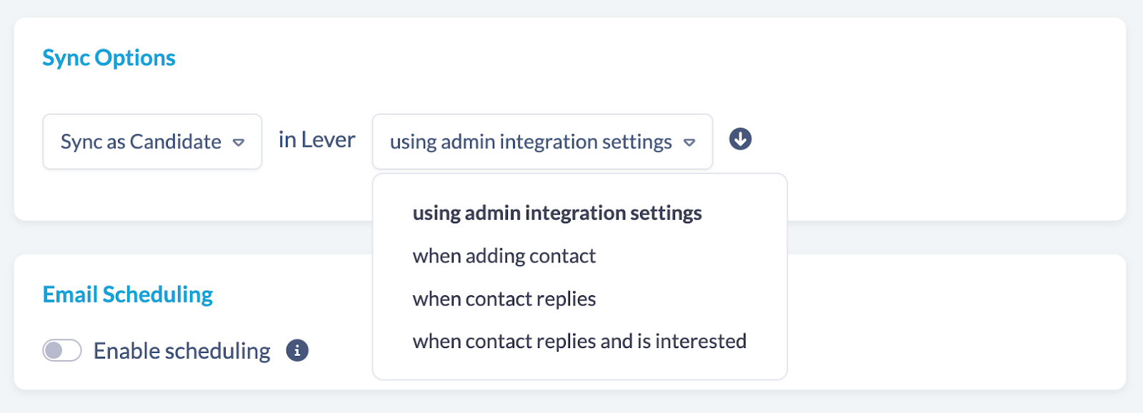 Sync options configuration on Campaign Settings page