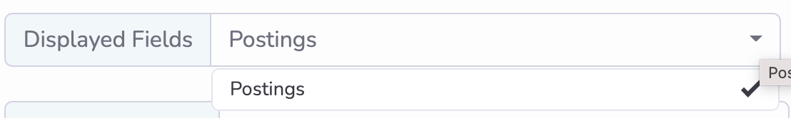 Displayed fields dropdown menu in SourceWhale