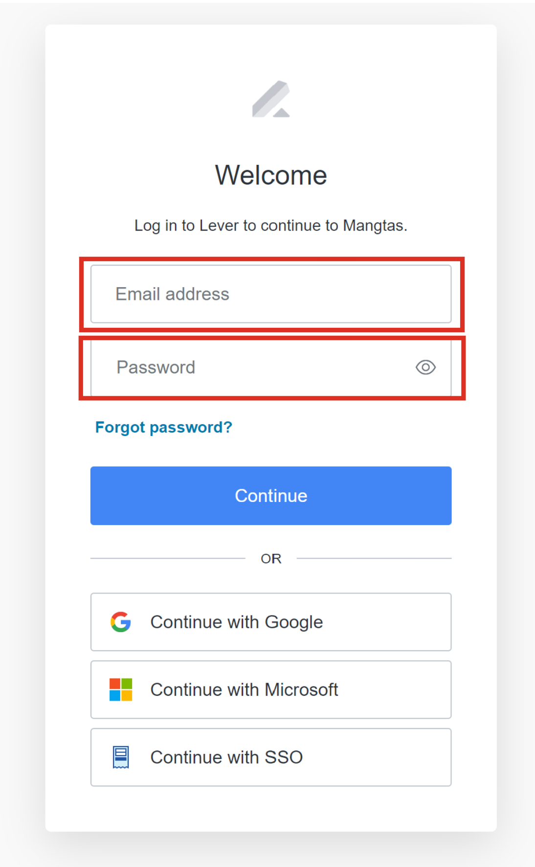 Lever login modal