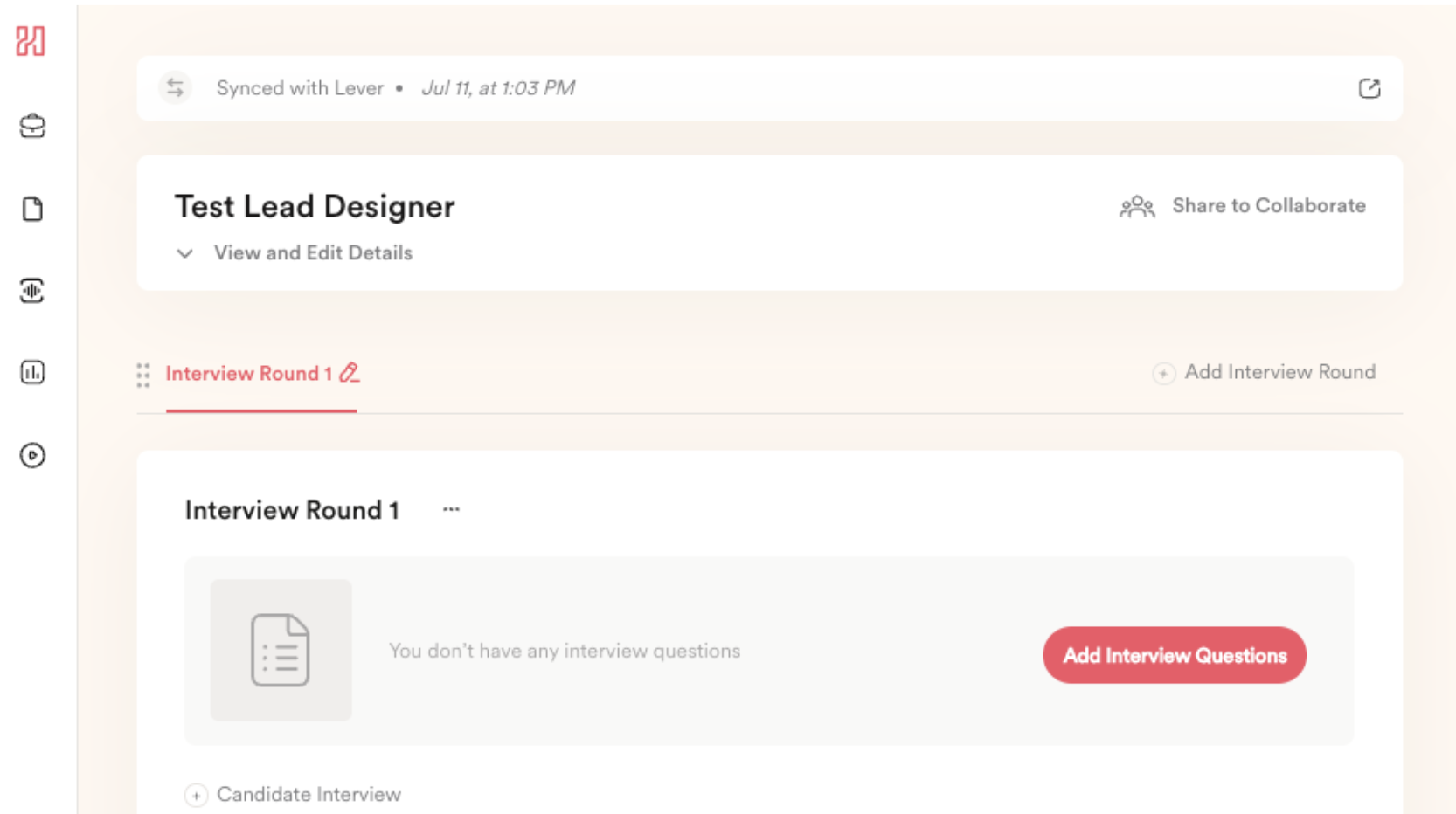 Interview round details on positions page in Hireguide