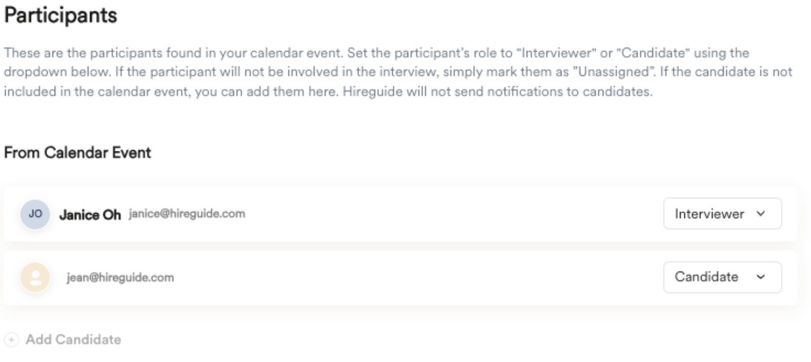 Calendar event participant list