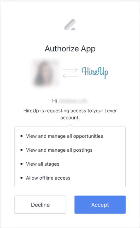 App authorization modal with listed permissions