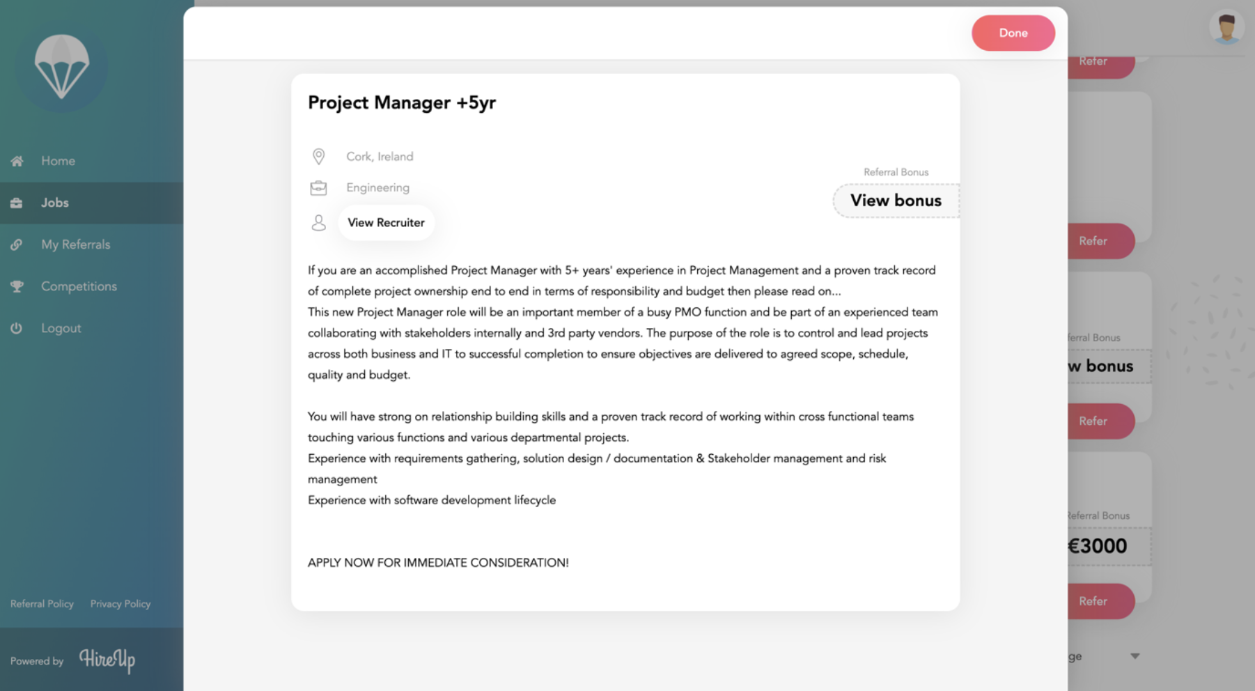 Job posting in HireUp