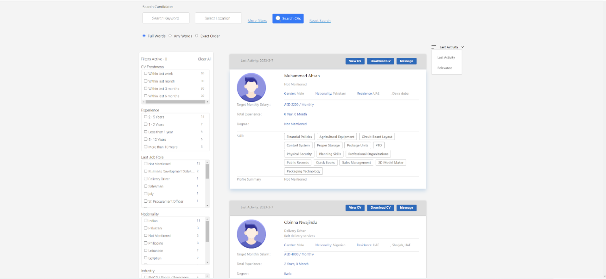 Candidate profiles in Dr.Job