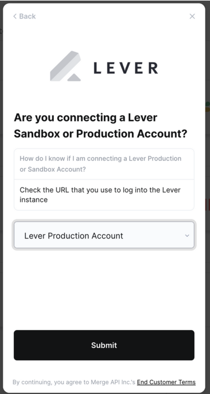 Account selection modal