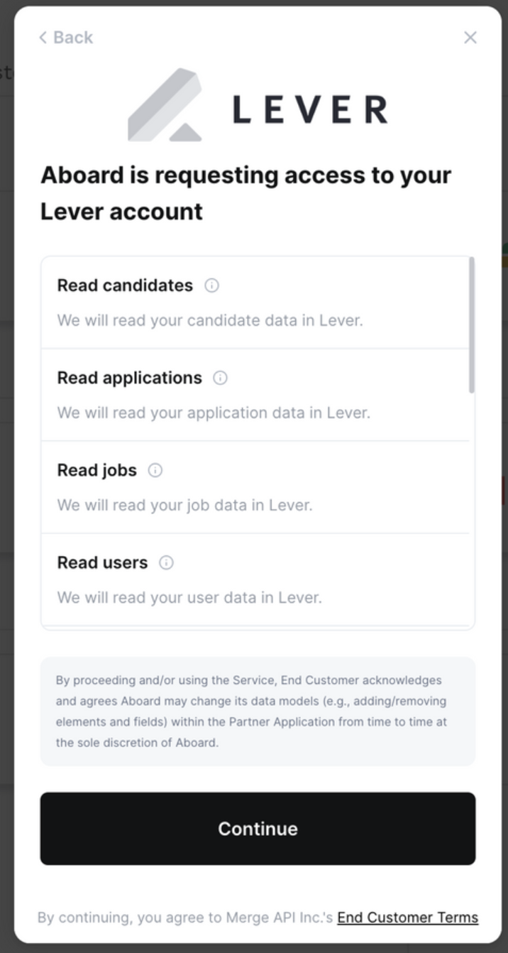 Permissions modal