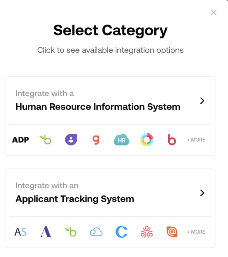 Select category modal in Tangelo