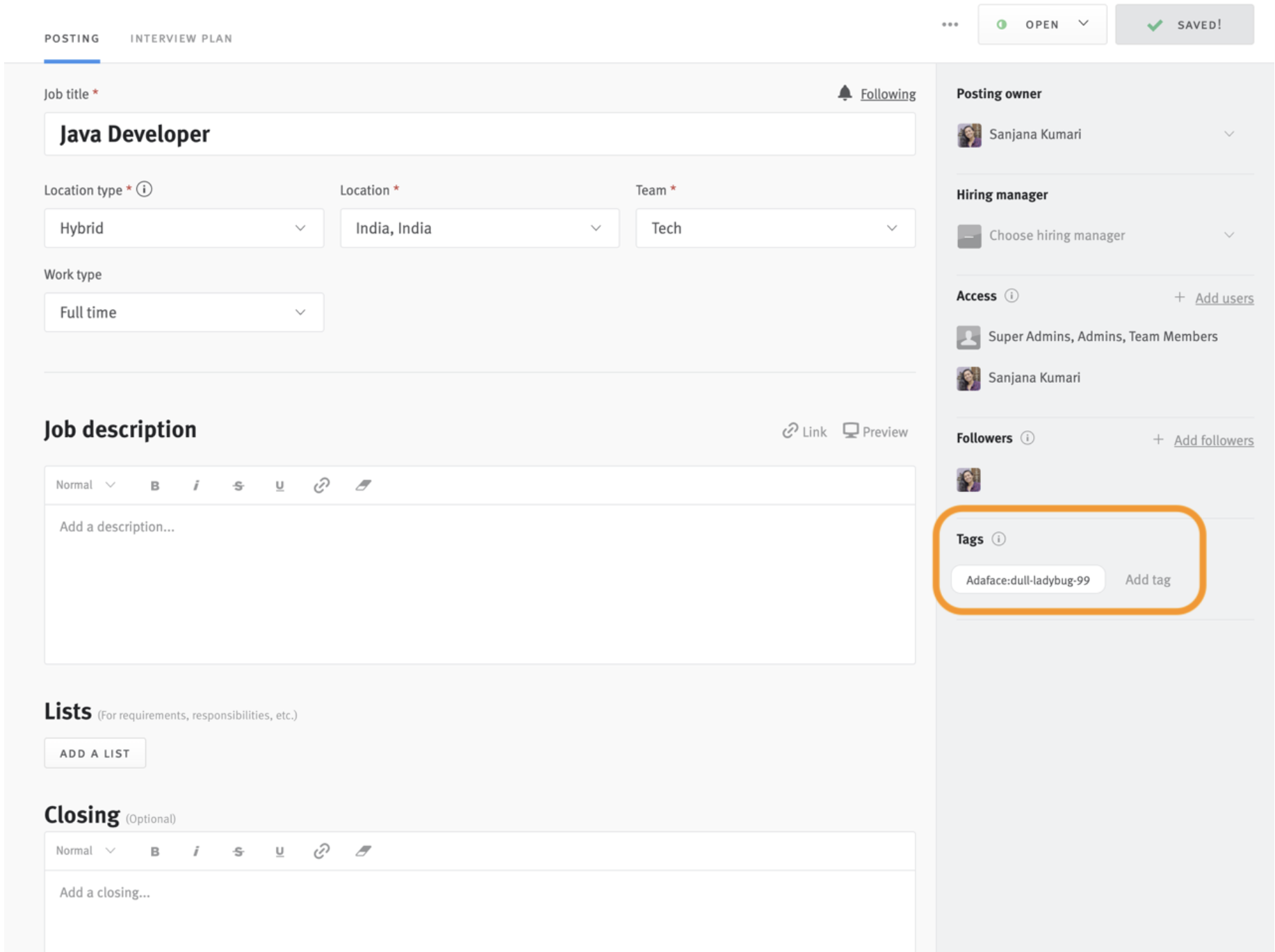 Enabling and using the Adaface integration – Lever Support