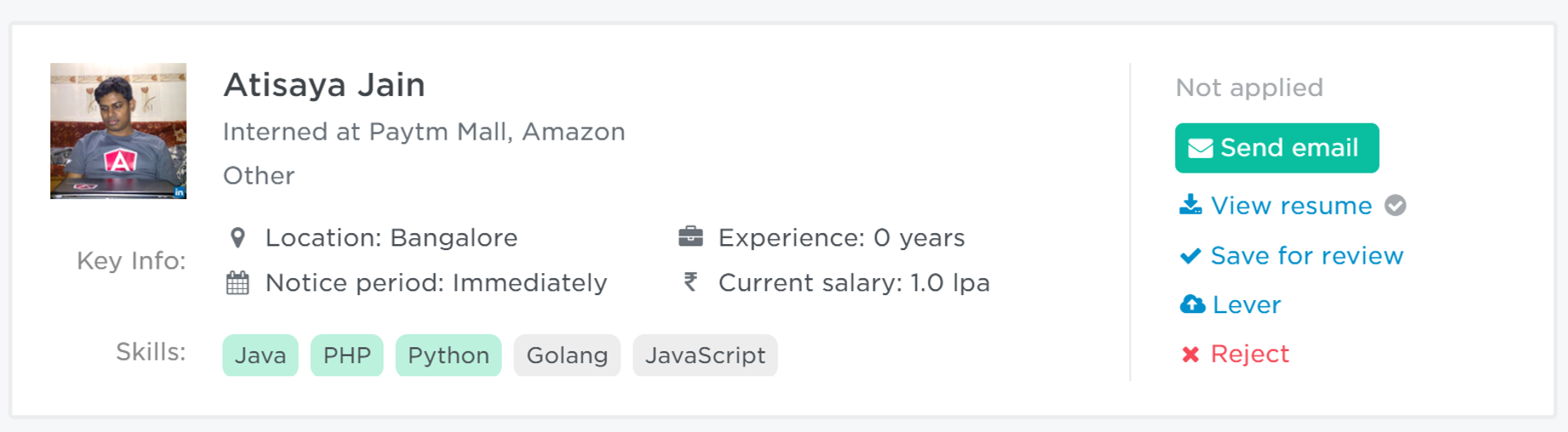 Instahyre candidate profile