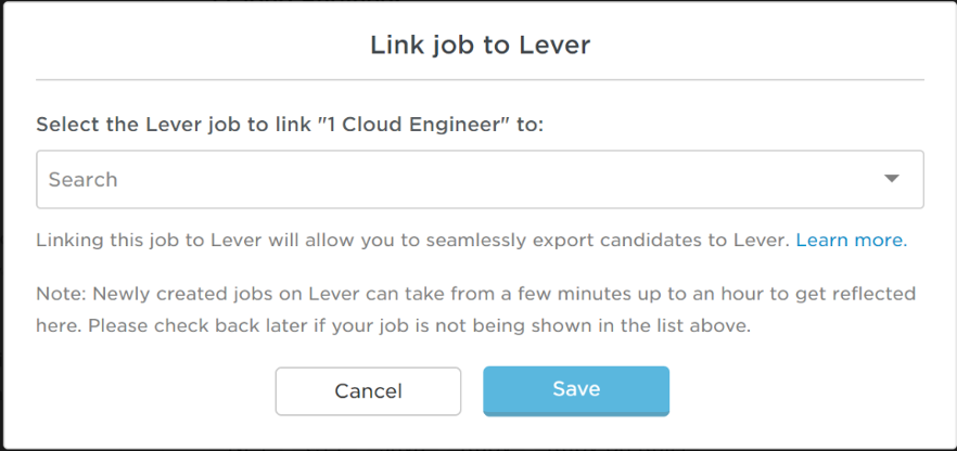 Instahyre jobs page with link job to lever modal
