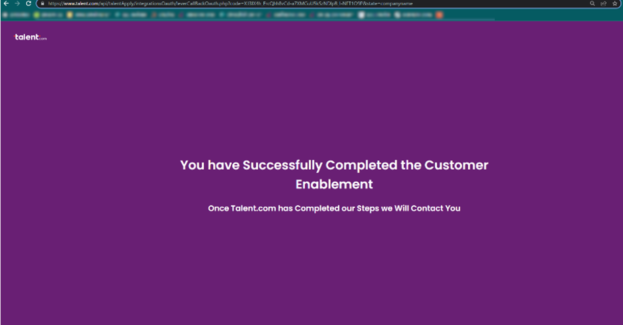 Talent.com platform with successful customer enavkenebt message