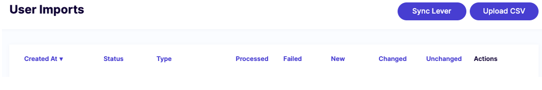 Cleary platform user imports page showing sync Lever button at the top.