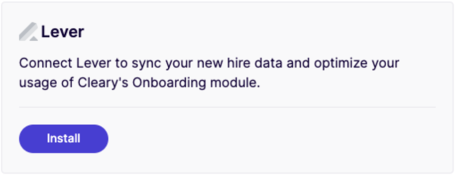 Cleary and Lever connect modal with blue Install button.