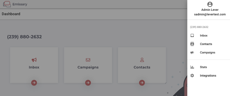 Emissary dashboard showing accordion menu