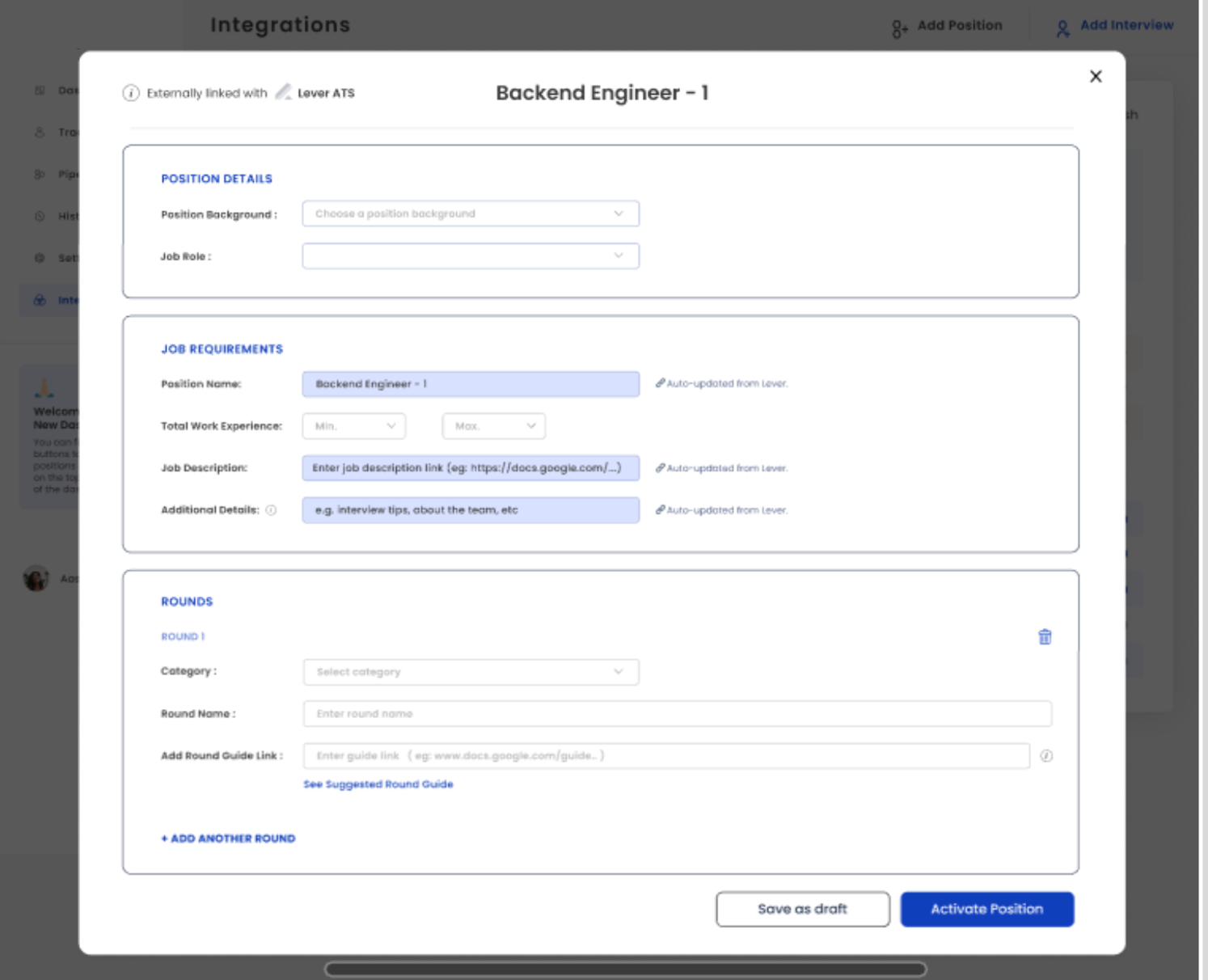 InterviewVector job editor.