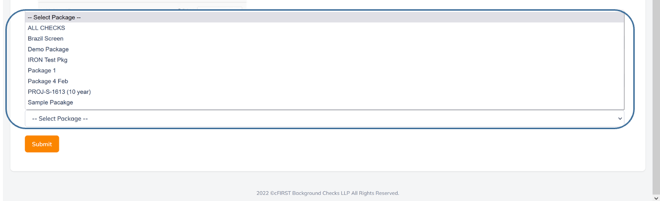 cFirst platform showing package selector menu.