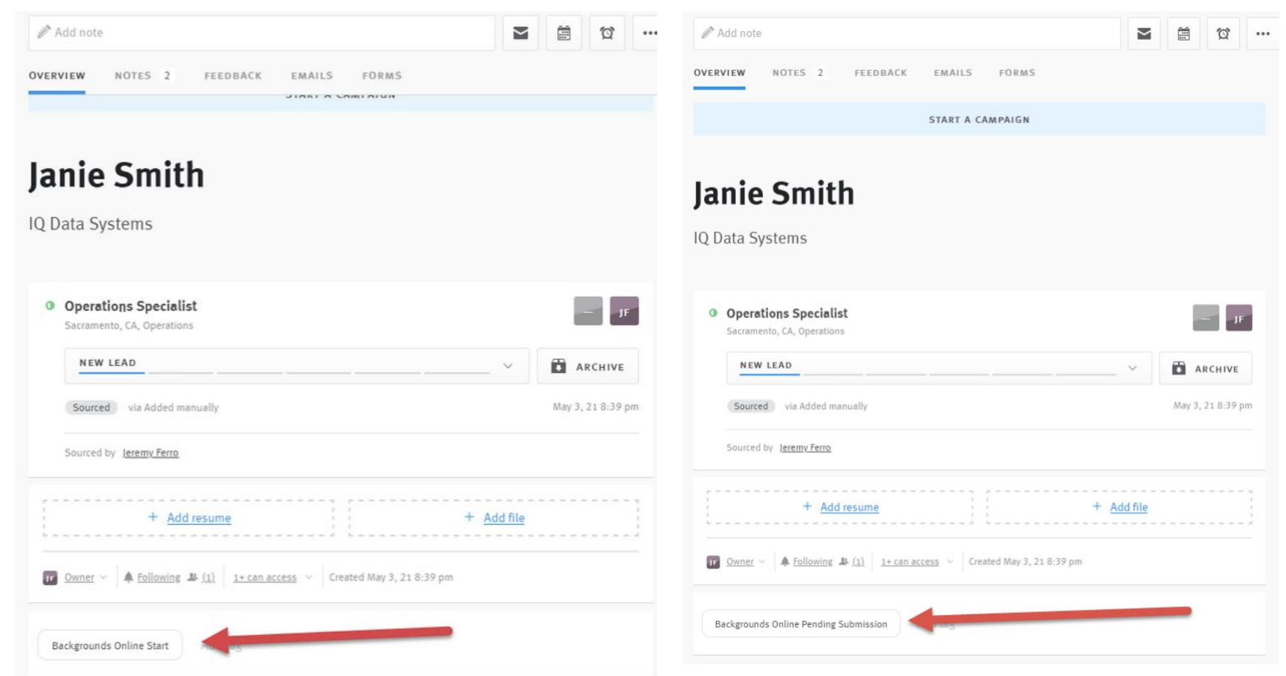 Lever platform with arrows pointing to tags in candidate profile