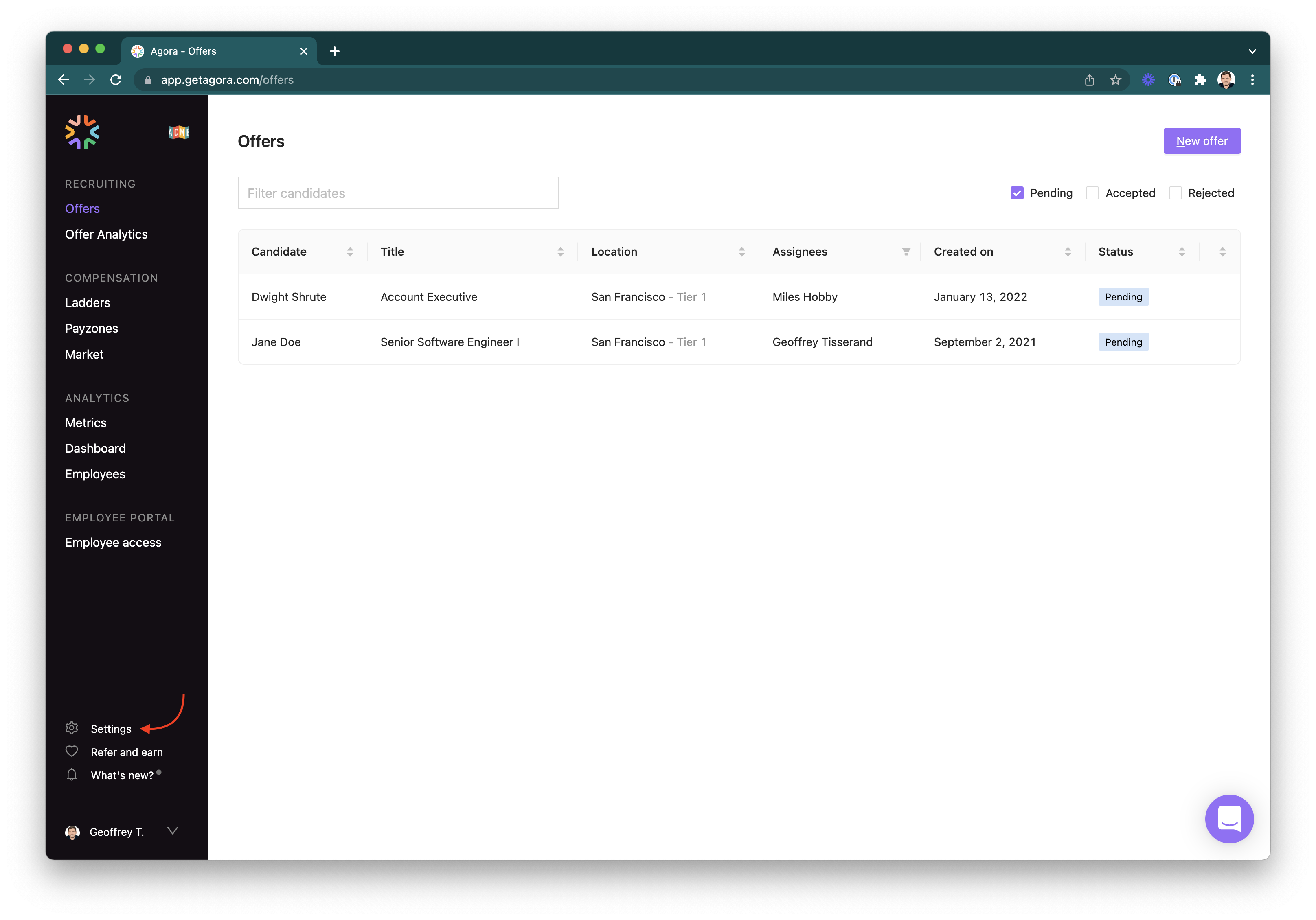 Agora offers page