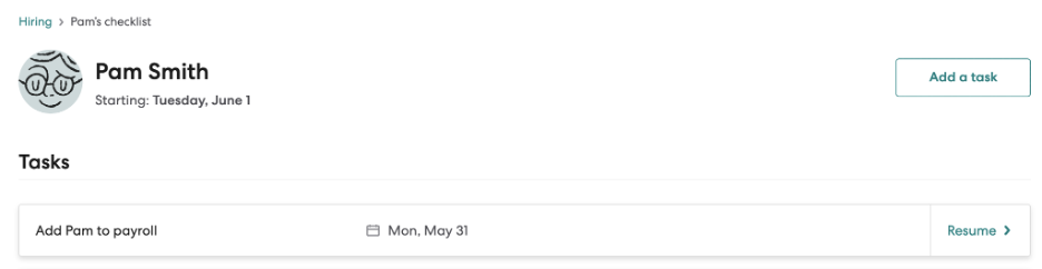Gusto settings showing newly added employee