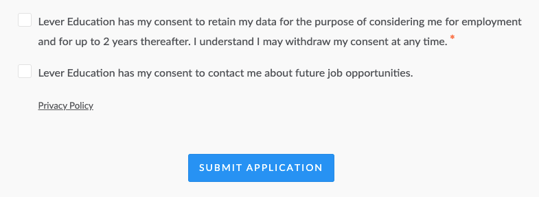 custom consent statements on application form.
