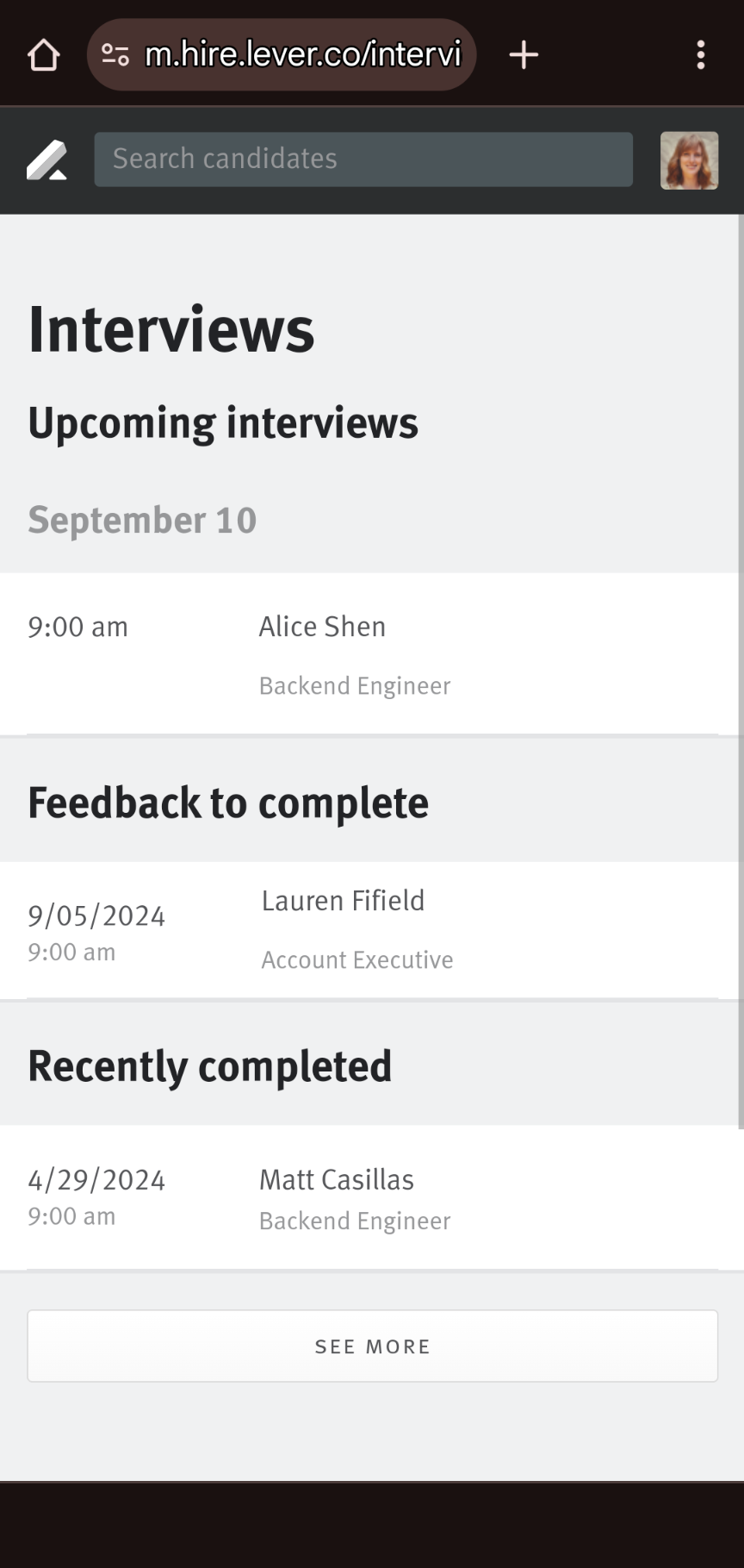 Lever home screen from mobile device.