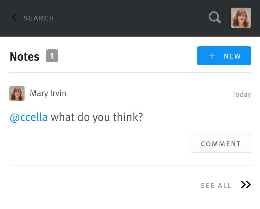Candidate profile view with notes.