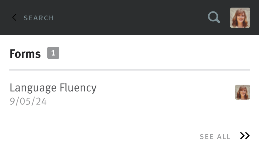 Candidate profile view with forms.