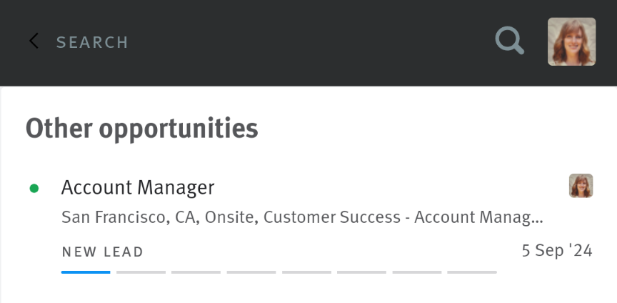 Candidate profile view with other opportunities.
