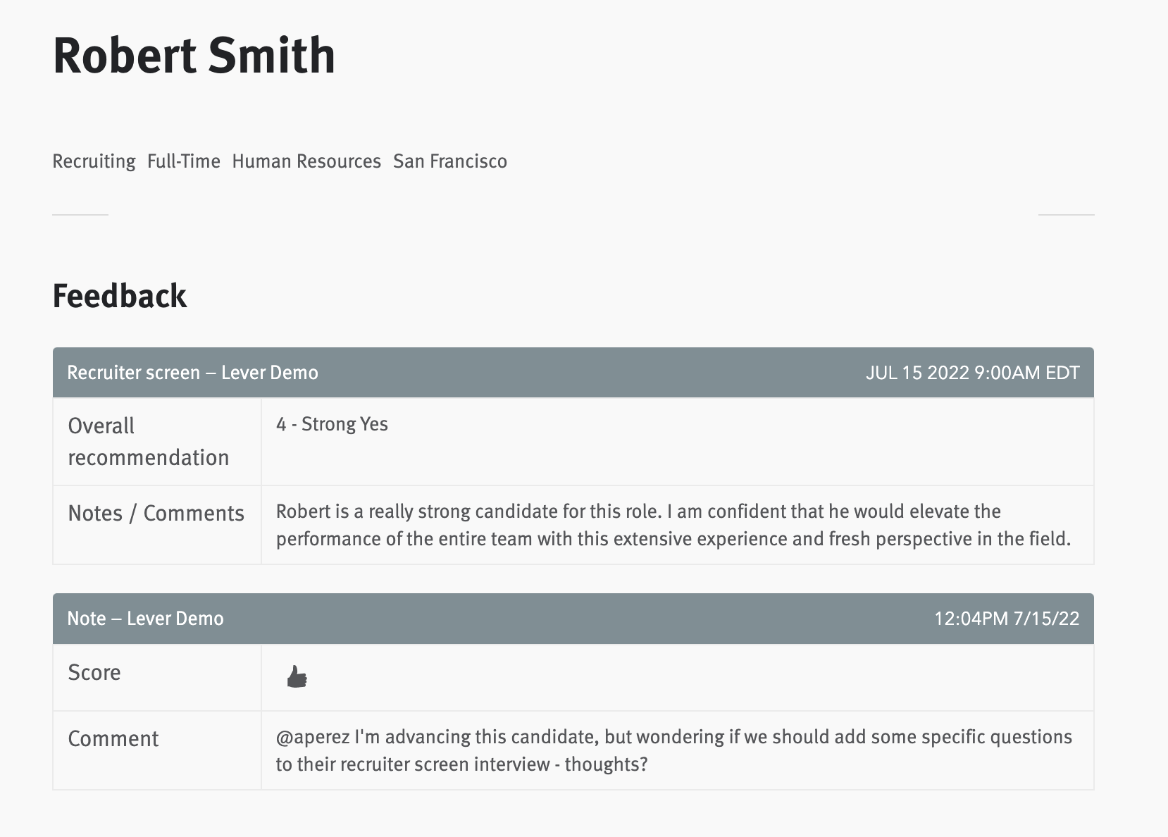 Example of printed feedback