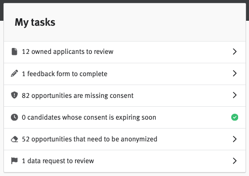 Lever User Workspace Your Tasks section